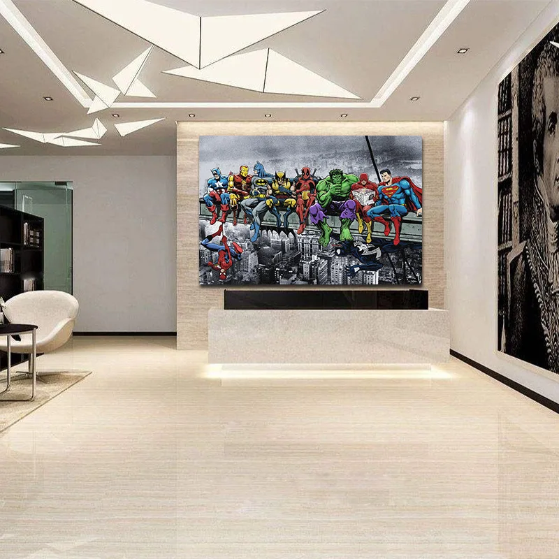 Декоративная картина с героями Marvel, Мстители, Супермен, Человек-паук, Тор, Настенная настенная живопись на холсте, настенная живопись, Quadro
