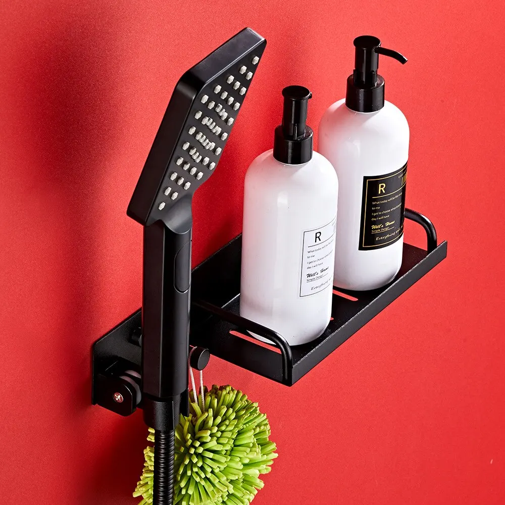 Metal Shower Storage Holder Rack Bathroom Shower Head Bracket No Drilling Soap Holder Shower