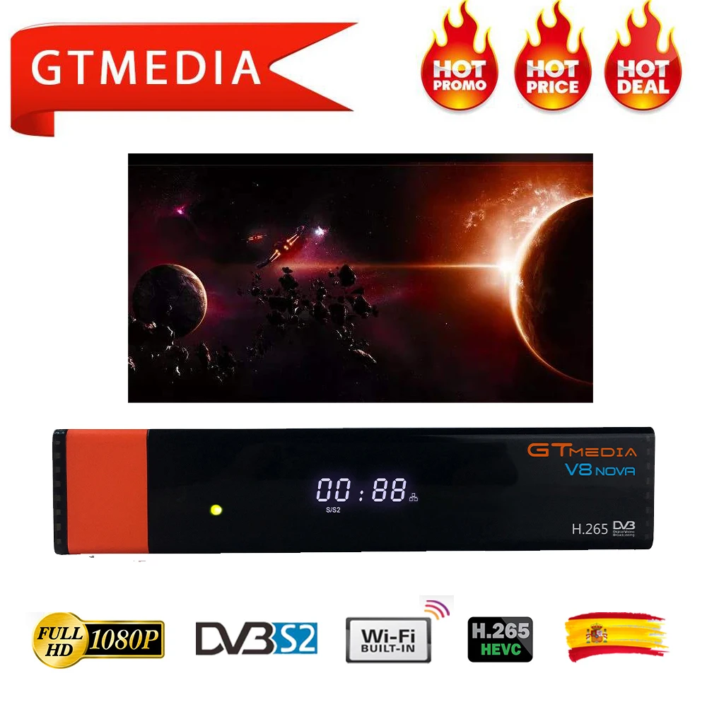 DVB-S2 Gtmedia V8 nova спутниковый ТВ приемник встроенный wifi Freesat V8 испанский склад Европа Cline H.265 gt медиа v8 nova