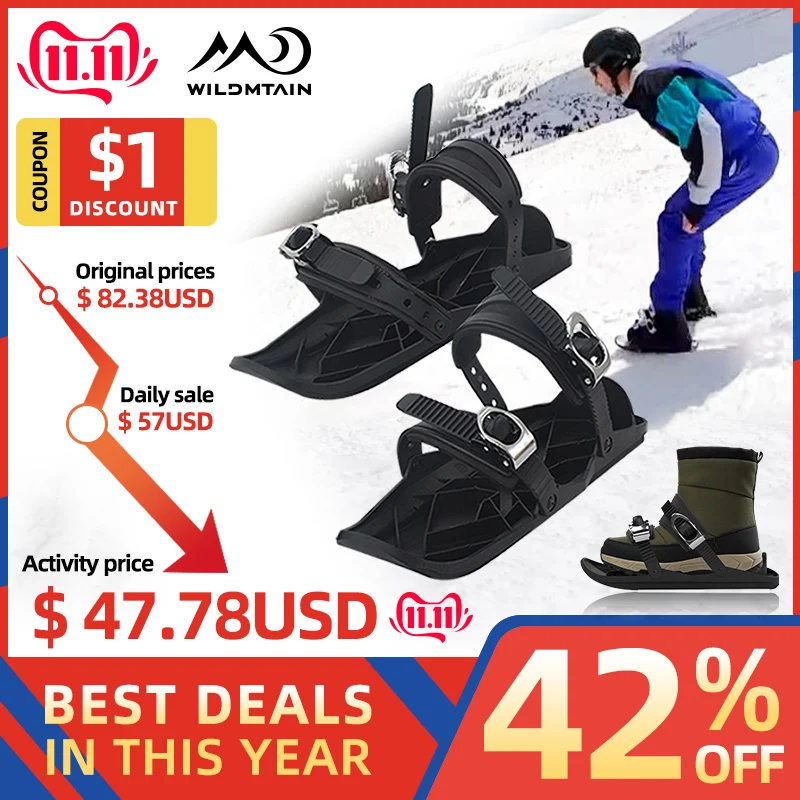 

Mini Snow Ski Skates for Skiing Snowshoes, Adjustable Bindings Separated the Short Skiboard Snowblades for Women Men Adults