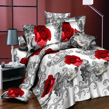 

100% Bamboo Fiber Reactive Printing 4pcs Winter Bedding Set Rose Wedding Bedding Set Luxury King Size Double Bed Set Quality 258