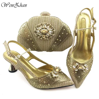 

Top italian shoes with matching bags decoration diamonds 7cm african shoes and bags matching set for party 38-43 WENZHAN b02-19