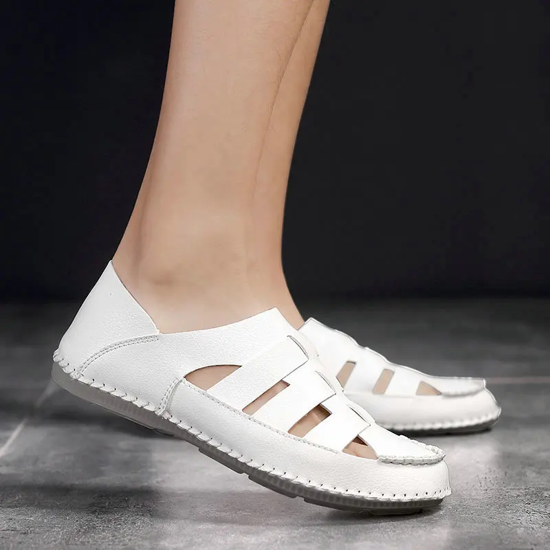 

Summer Hollow out Genuine Leather Breathable Business Cool Shoes Slip-on Shoes Soft Bottom Anti-slip Large Size Casual Leather S