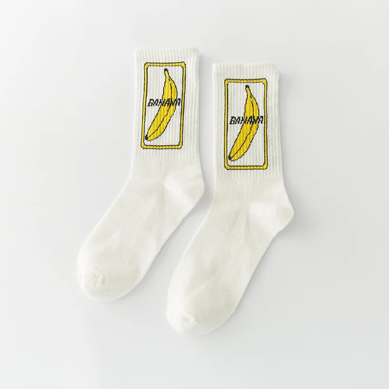 big banana socks INS/хлопчатобумажные женские носки с забавным мультяшным банановым медведем Harajuku Cool Skateborad Sokken Art Fashion Milk Hipster Happy Fruit Novelty - Цвет: big banana socks