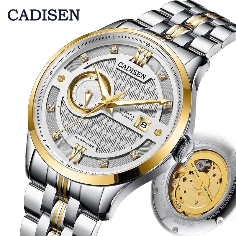 white gold watch CADISEN мужские часы от ведущего бренда класса люкс, автоматические механические часы MIYOTA 8217, мужские деловые водонепроницаемые часы Relogio Masculino - Цвет: white gold watch