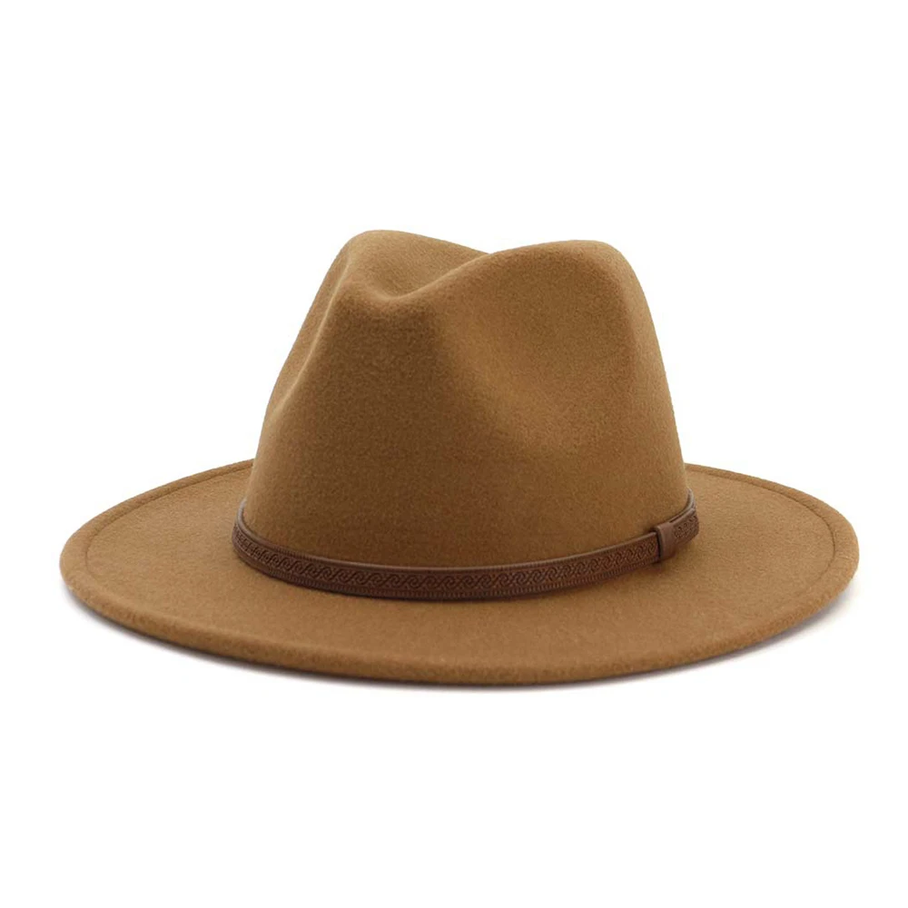Мужская и женская фетровая шляпа с поясом с широкими полями Панама шляпа уличная дорожная шляпа Поп шляпа - Цвет: Light Coffee