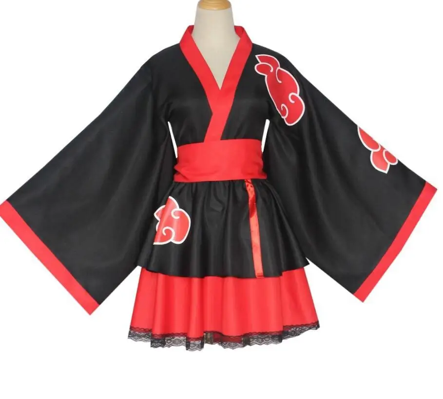 Women Girls Halloween Adult Japanese Kimono Cosplay Kids Akatsuki Cloud Print Uchiha Sasuke hyuga hinata Lolita Costume Dress |