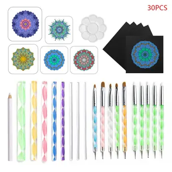 

30pcs Mandala Dotted Tools Set for Painting Rock Stones Stencil Brush Drawing Pen Paint Tray Kit