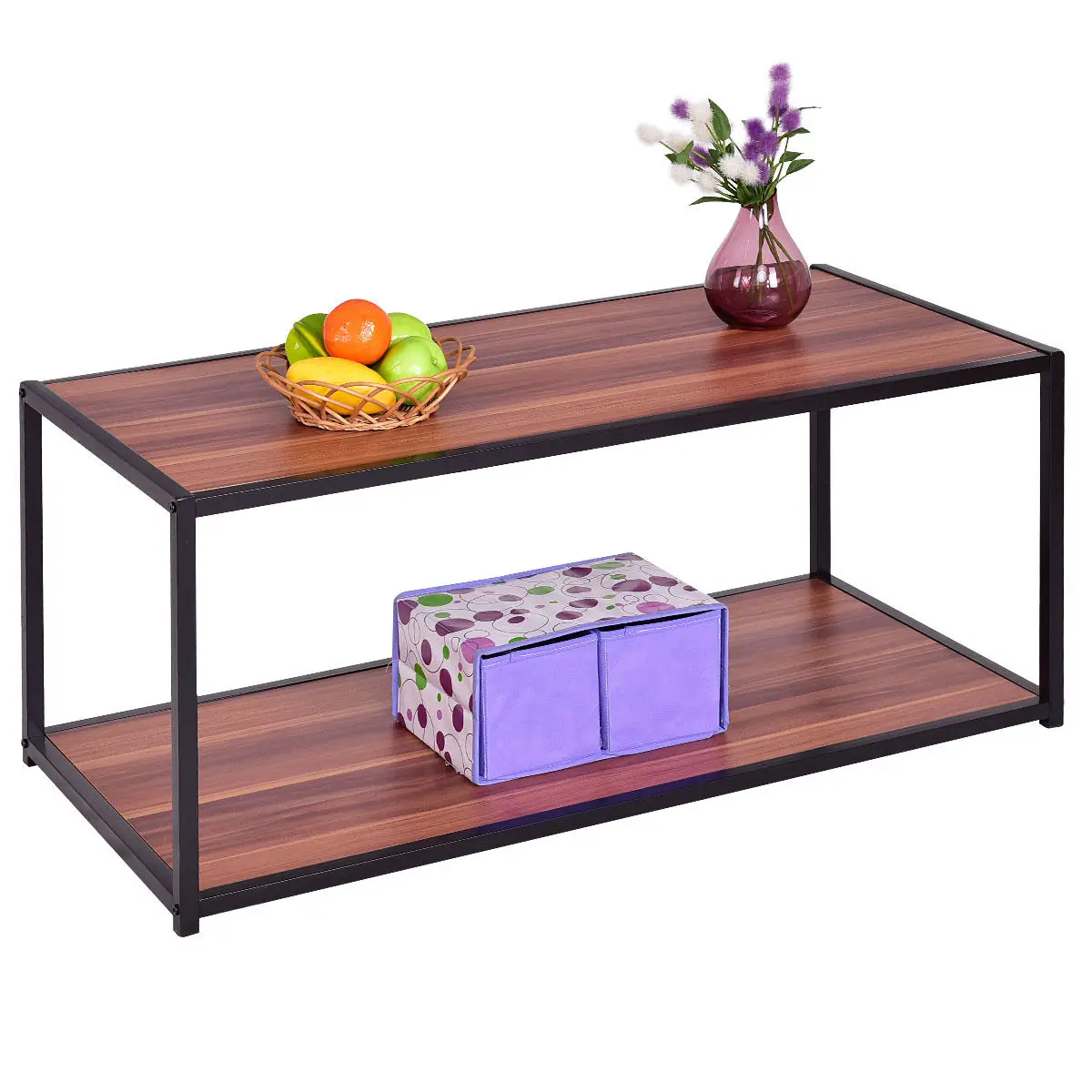 

Costway Coffee Table Rectangle Sofa Side End Table Storage Shelf Living Room Furniture