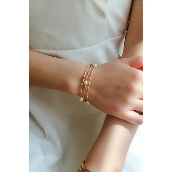 

Parmalambe Korean bride wedding wrist jewelry gold multilayer winding pearl bracelet wedding accessories handmade fashion jewelr
