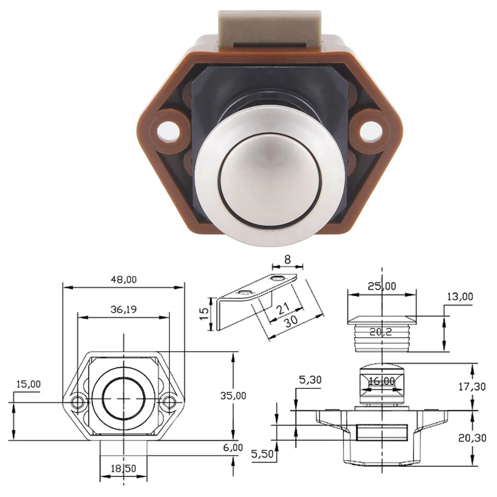 Diametro 20mm Camper Car Push Lock RV Caravan Boat cassetto fermo pulsante serrature per porte per ferramenta per mobili