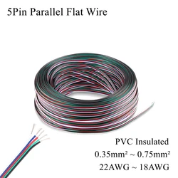 5Pin 5 Core Tinned Copper Electrical Wire Parallel Audio Flat PVC Multiple Twisted Pair Cable Stranded For Speaker Led Lighting