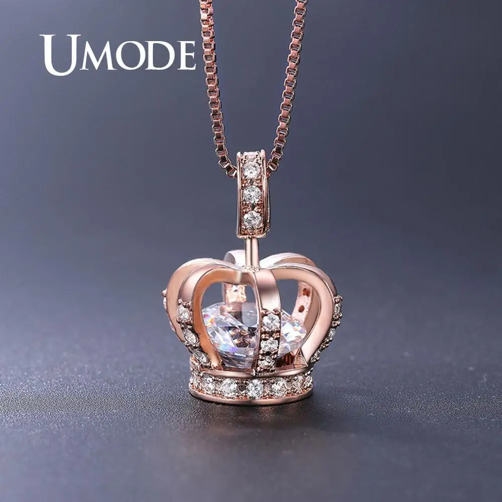 Женское ожерелье с подвеской в виде короны UMODE розовое золото прозрачными