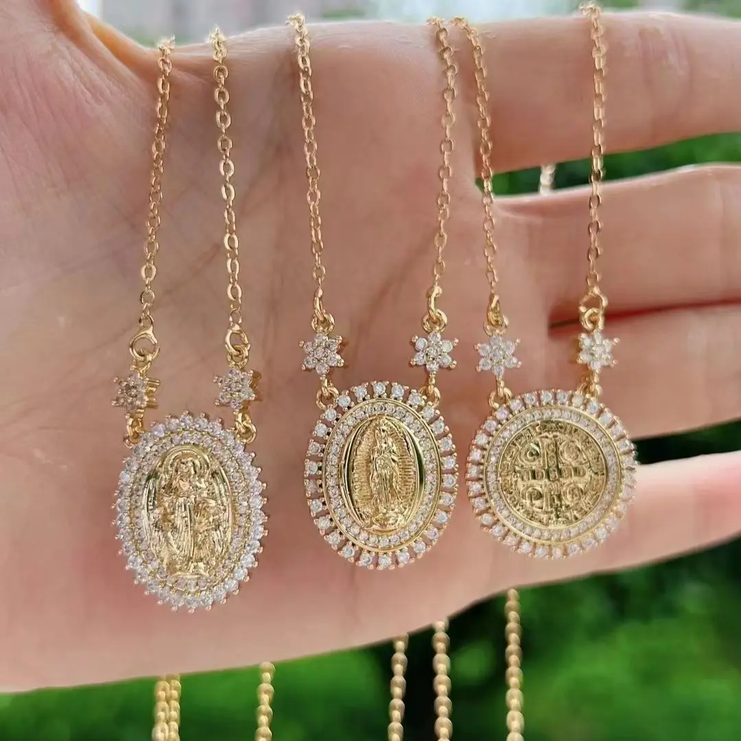

5Pcs Fashion New Design Gold Cubic Zircon Virgin Mary Pendant Christian Jewelry Statement Religious Jesus Necklace Women Jewelry