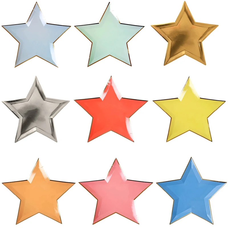 

8pcs 11'' Gold Silver Bronzing Pentagram Paper Plates Star Shape Disposable Paper Plates Party Tableware Set Wedding Decoration