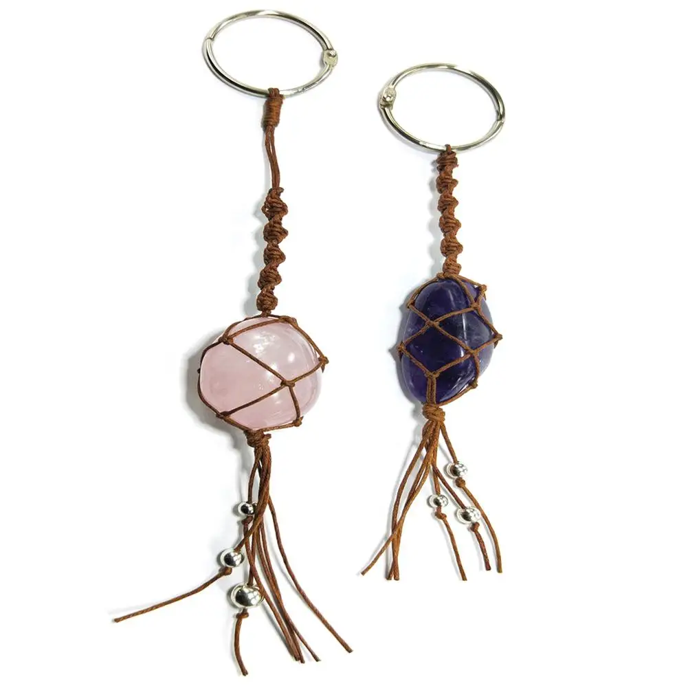 Natural Crystal Stone Keychain Car Pendant With Hand-woven Braided Rope For Car Living Room Bedroom Office Stone Craft