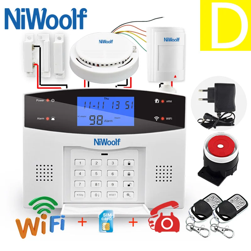 D Wifi PSTN GSM сигнализация 433 беспроводной проводной детектор сигнализации умный дом релейный выход приложение английский/русский/испанский/Франция/Итальянский - Цвет: D