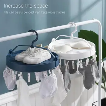 

Round Foldable Hanger 18 Clip Hook Clothespin Underwear Socks Multifunctional Storage Rack Drying Rack Baby Socks Rack
