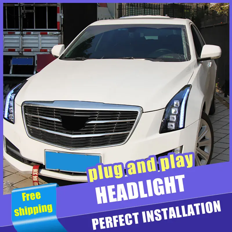 Günstige 2PCS Auto Stil LED scheinwerfer für Cadillac ATS 14 18 für ATS kopf lampe alle LED DRL Objektiv doppel Strahl H7 HID Xenon bi xenon objektiv