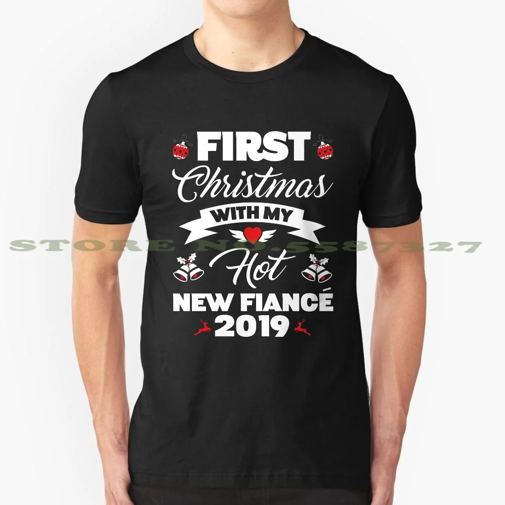 2019 Couple Gift Idea First Christmas With My Hot New Fiance Black White Tshirt For Men Women Perfect | Мужская одежда