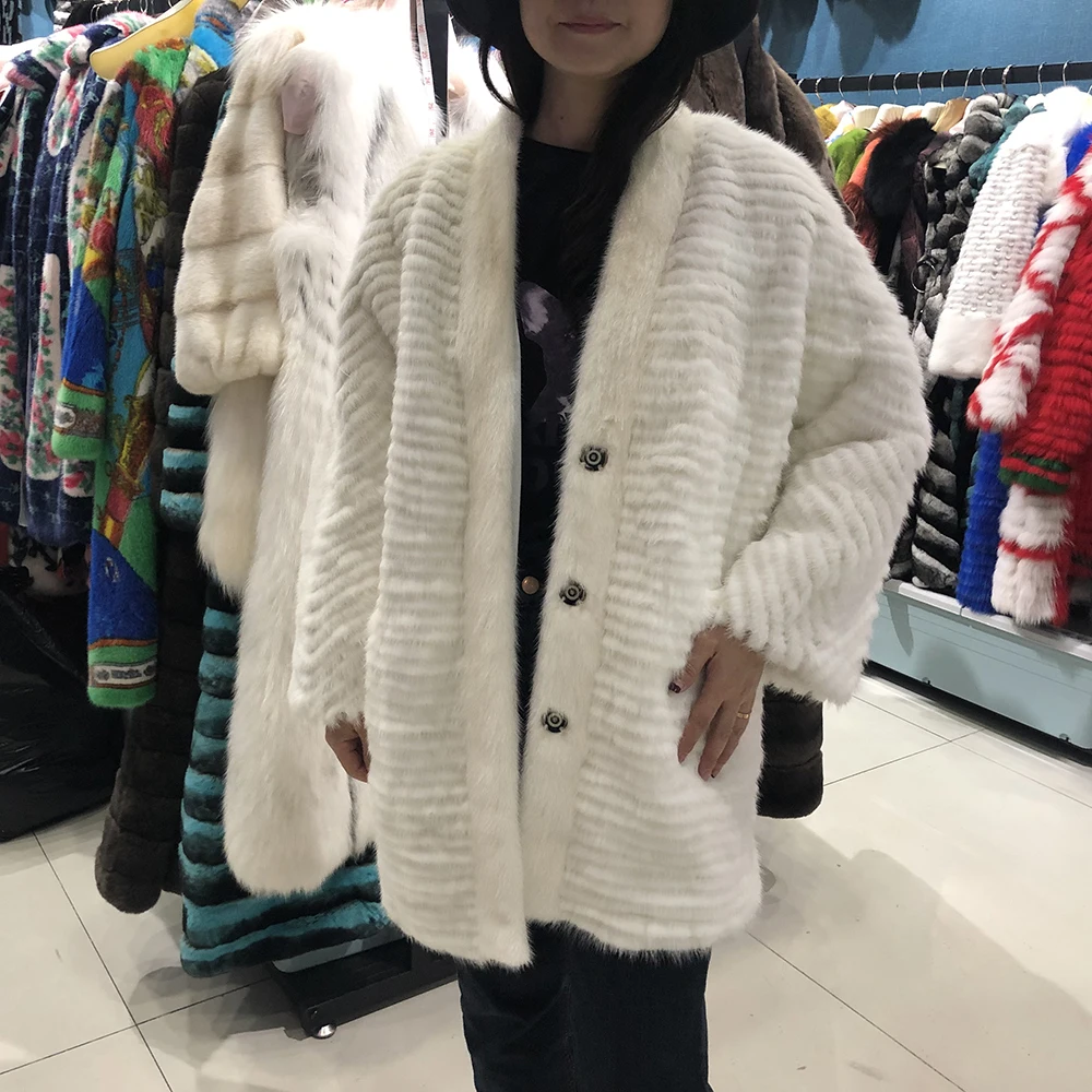 White Real mink fur coat women winter Luxurious High-quality oversize new fashion style coat - Цвет: White