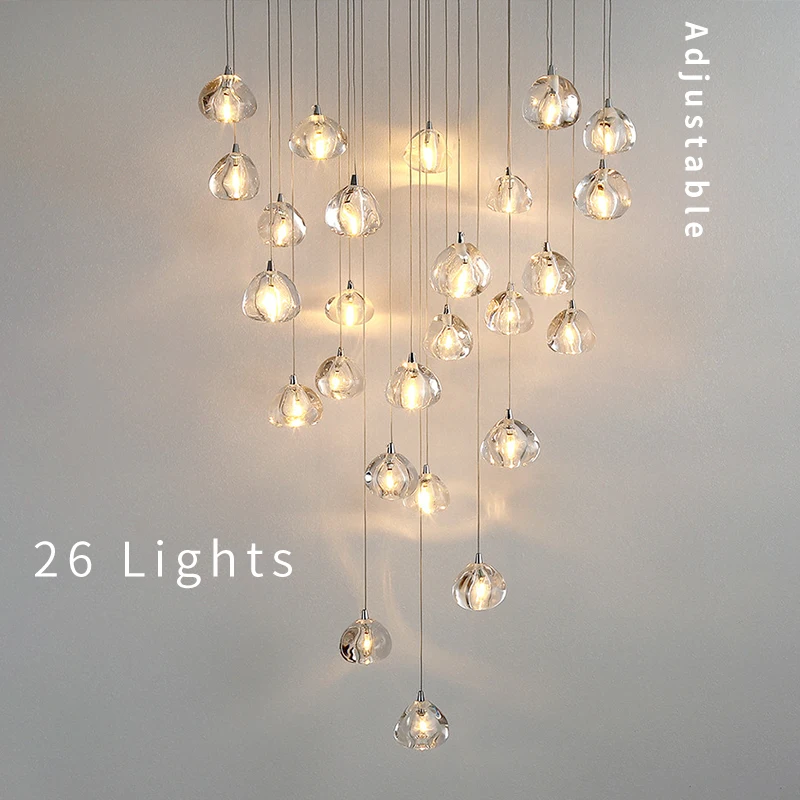 Dia60 H250cm-26Light Современный роскошный люстра светильник ing длинный Регулируемый полированная стальная подвесная лестница светодиодный светильник с кристаллами Домашний Светильник ing - Цвет абажура: Dia60 H250cm-26Light