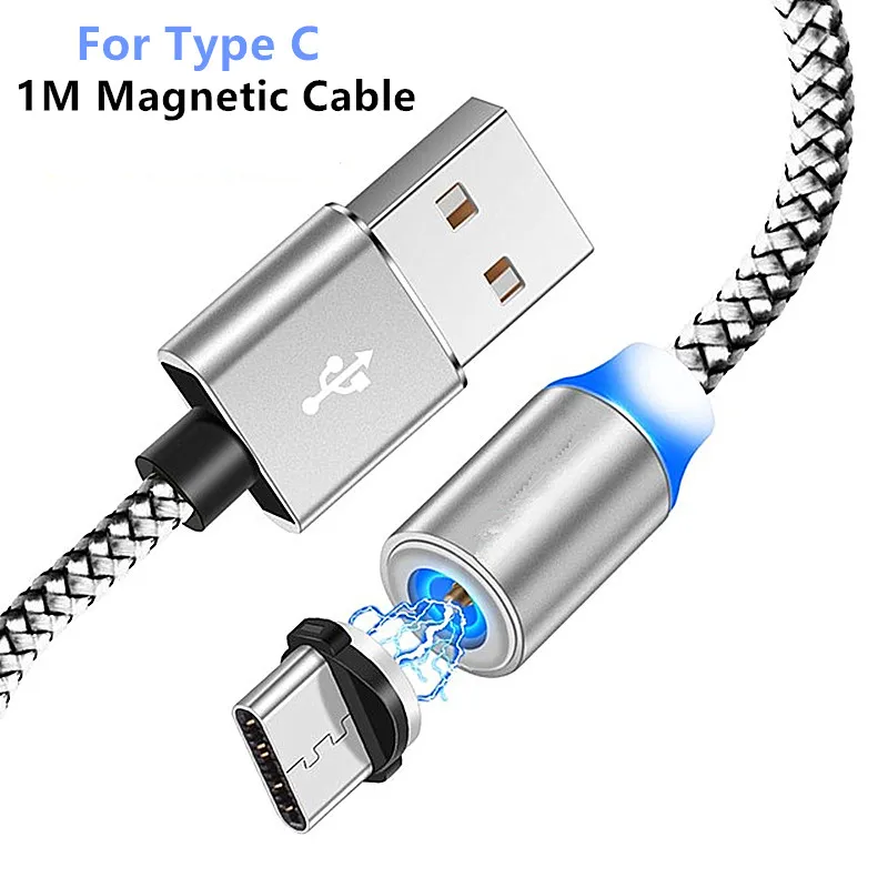 Silve Type C Cable QC3.0 USB быстрое зарядное устройство магнитный кабель типа C для samsung galaxy Feel 2 S8 S9 S10 A50 A70 A20 M30 Honor 20 10 9 провод для мобильного телефона - Цвет: Silve Type C Cable