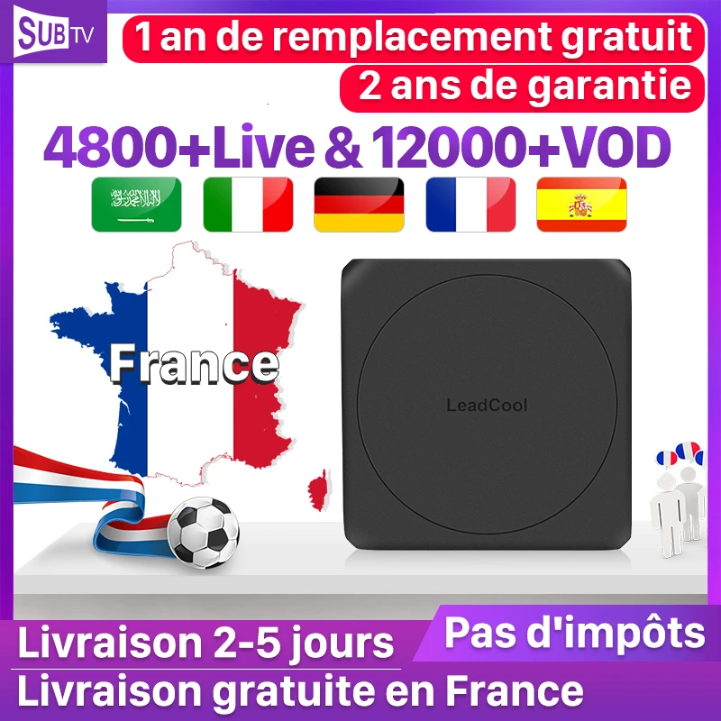

4K IPTV France Leadcool Box Android 7.1 S905W 1G/8G IPTV Subscription SUBTV Portugal Sweden Belgium Dutch Germany Arabic IP TV