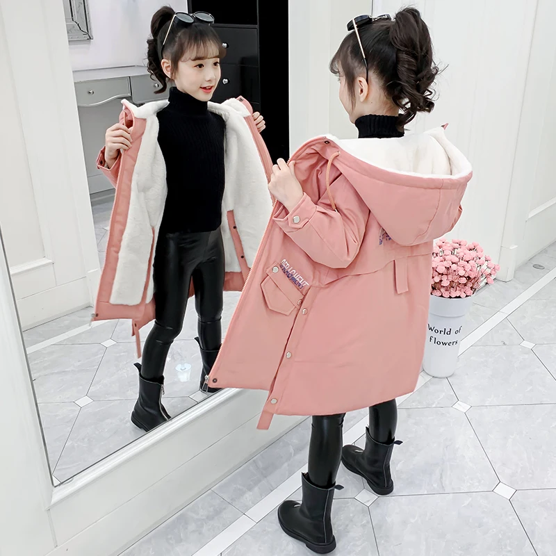 Girl clothes Winter Long coat Warm Plus Velvet Princess Cotton jacket Kid Outdoor Thick Parka Clothing Hooded Outerwear children jackets girls coat