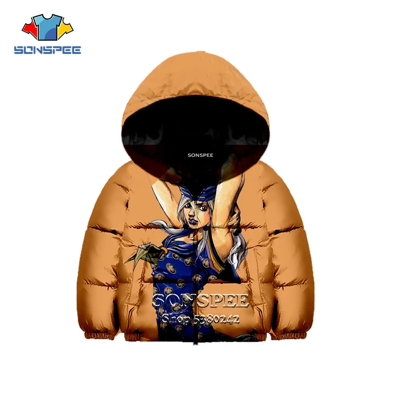 SONSPEE, брендовая детская пуховая куртка с 3D-принтом Jojo's wonderful adventure пальто с длинными рукавами для маленьких детей теплая верхняя одежда с капюшоном