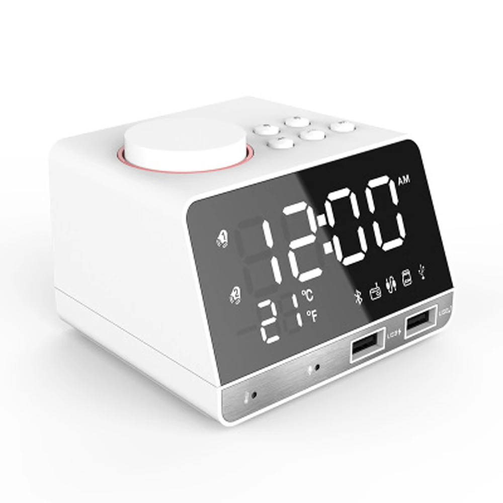 K11 светодиодный дисплей двойной будильник двойные единицы беспроводной Bluetooth динамик fm-радио USB порт бас динамик часы с динамиком - Цвет: White UK Plug