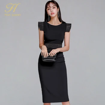

H Han Queen Pencil Dresses Womens Elegant Sexy Slim Party Evening Sheath Vestido Korean Hot Rhinestone OL Bodycon Dress