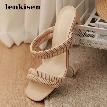 

Lenkisen straw cow leather recommend high quality handmade square toe high heels women shoes daily wear dress summer sandals L22
