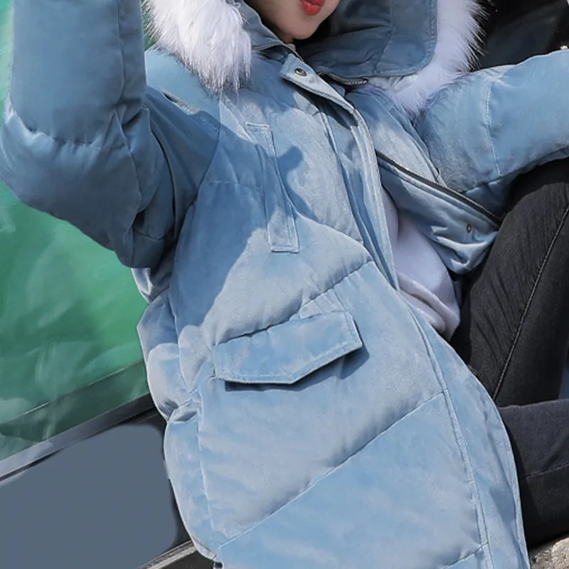 blue women parka 1 RealShe, Женская парка, куртка, пуховик, мех, с капюшоном, полный рукав, карманы, зимняя женская парка, осень, повседневная, теплая, плюс размер, пальто для женщин - Цвет: blue women parka 1