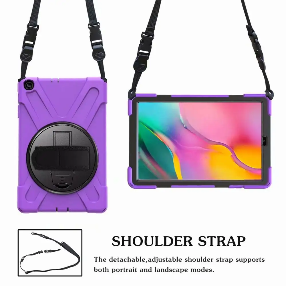 

Case for Samsung Galaxy Tab A 2019 T510 T515 10.1'' cover 360 Rotating Tablet Kids Safe Shockproof Armor Hand Strap & Neck Strap