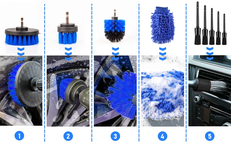 Auto Reinigung Pinsel Set Detaillierung Pinsel Power Wäscher Bohrer Pinsel Für Auto Leder Air Vents Felge Reinigung Dirt Staub Sauber werkzeuge – Detail 2