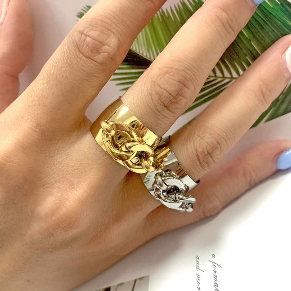 Fashion 18 k Creative Brand Multilayer Stainless Steel Rings for Women Charm Metal Golden Finger Charm Ring Jewelry Party Gift