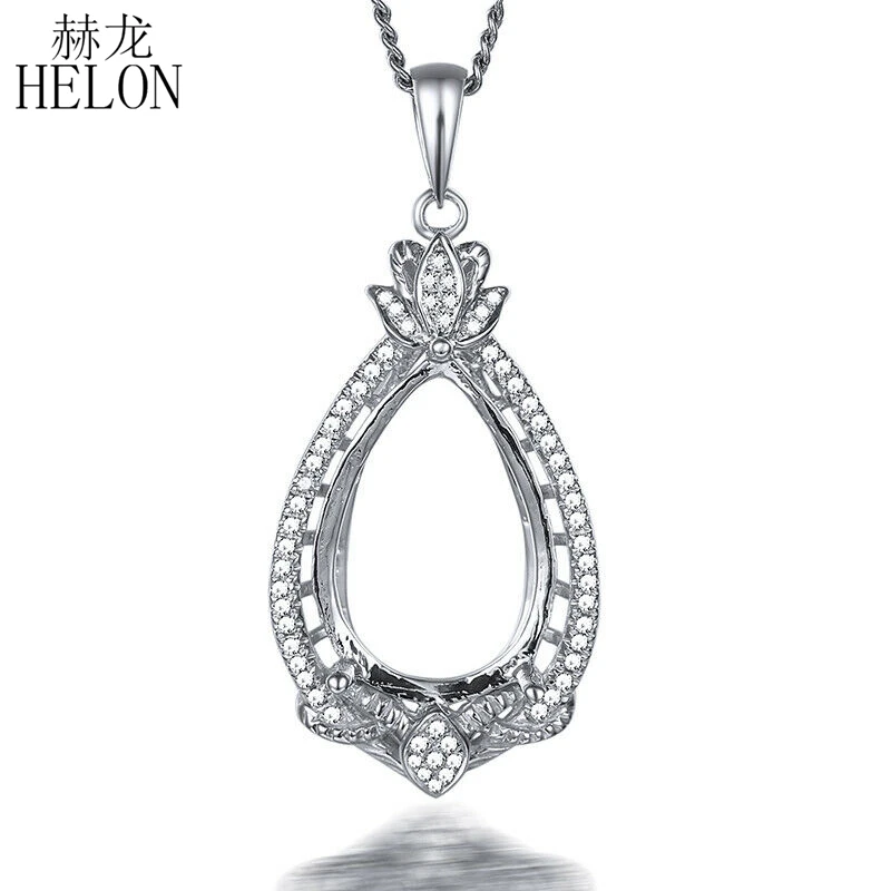 HELON, 14 к, белое золото, AU585, женский, для помолвки, свадьбы, прекрасный кулон, натуральные бриллианты, полукрепление, подвеска, подходит для грушевой огранки 12x16 мм