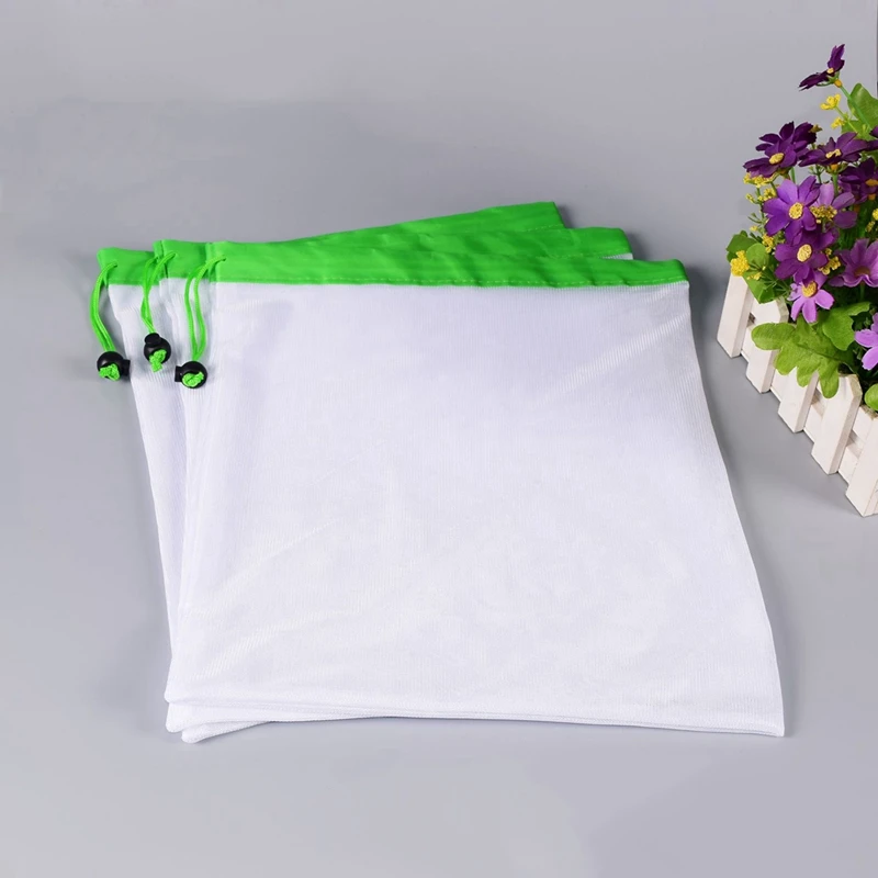 Practical 10Pcs Polyester Washable Reusable Produce Bags, Eco-Friendly Lightweight Vegetable Drawstring Storage Net Bag- 5Pcs 3