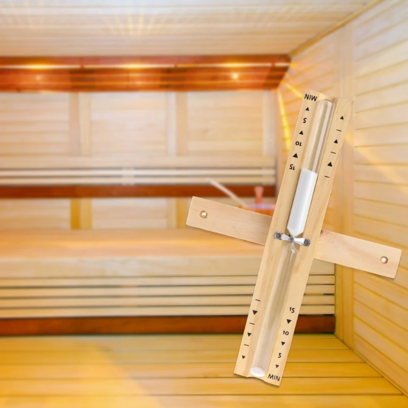 Practical Wall-mounted Rotary Sauna Wooden Hourglass White Sand Timer 15 Minutes Home Decoration 4