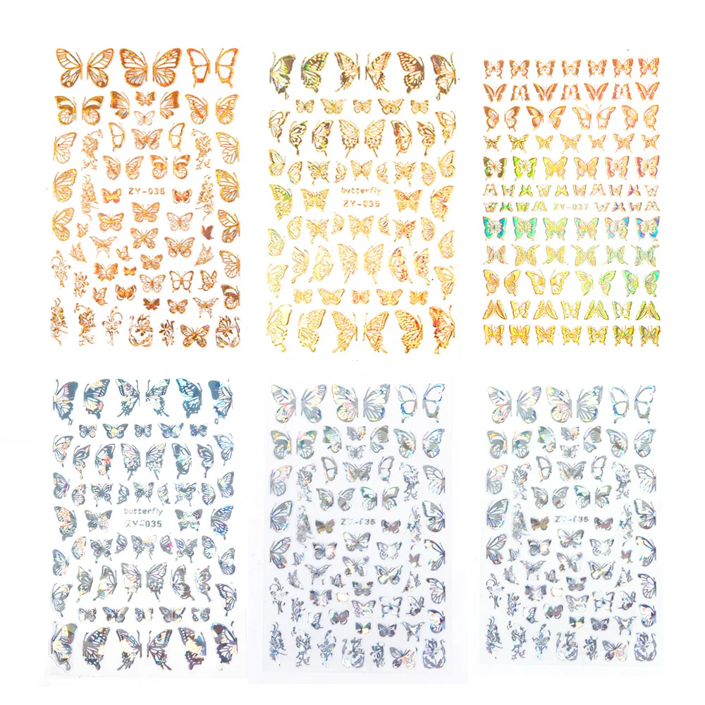 1 шт. стикеры 3D на ногти Nail Art голографические золотого и серебряного цвета с