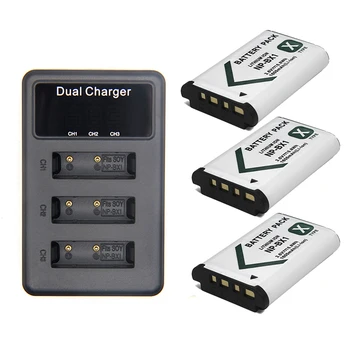 

1600mAh NP-BX1 Battery 3-Pack With 3-Slot LED Display USB Charger For Sony NP-BX1/M8 DSC-HX80 HX90V RX1R II RX100 HDR-AS50 AS300