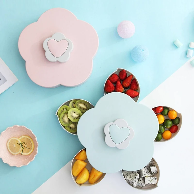 Flower Food Tray Petal-Shape Snack Candy Storage For Food Nut Rotatable Container Case Candy Holder Storage Box Organizer