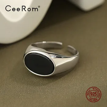 

CeeRom Black Agate Rings 925 Silver Eleglant Engagement Ring for Women Jewelry Sweet Gift