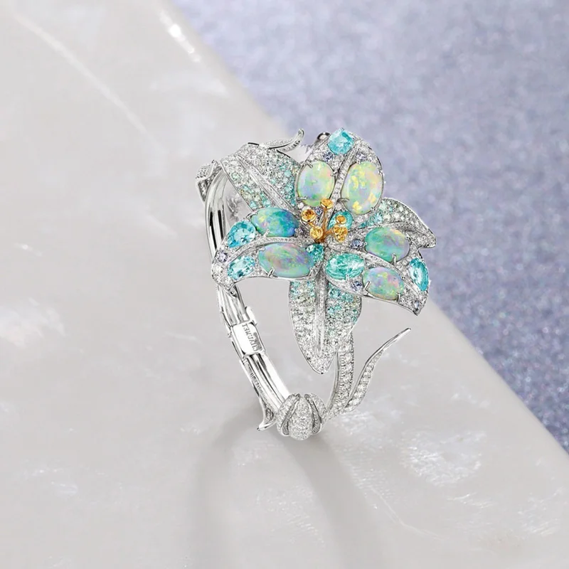 HOMOD green Series Peach Flower Hyperbole Women Cocktail Party Ring With Pear Shaped Zircon Stone Ladies Jewelry Ring