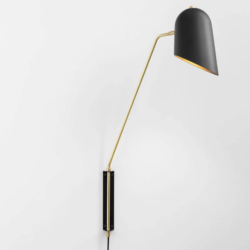 

American simple bedside reading wall lamp post modern black shade designer model room modern wall lamp