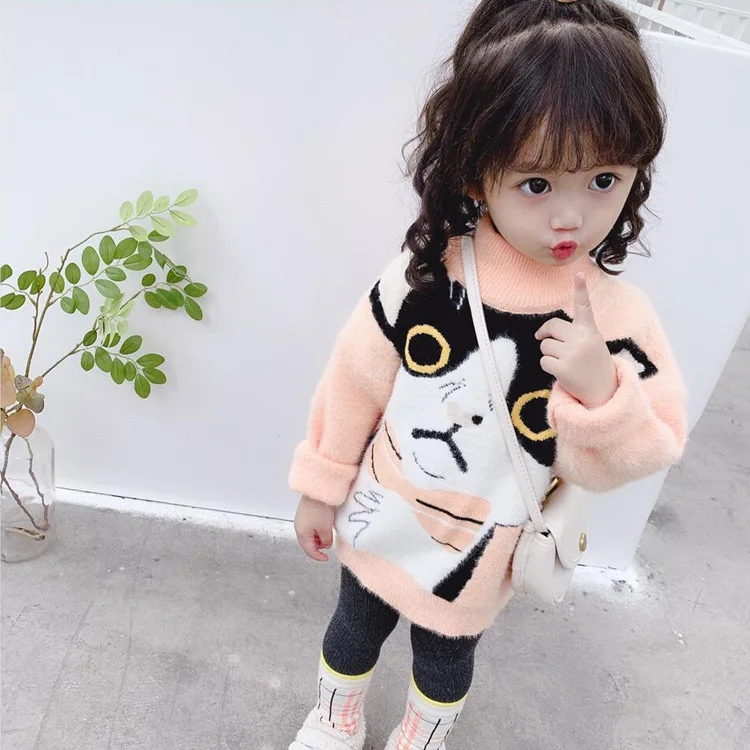 Autumn Winter sweater 2-6 years Baby kid children girls boys cut cotton cat long sweater outwear clothes