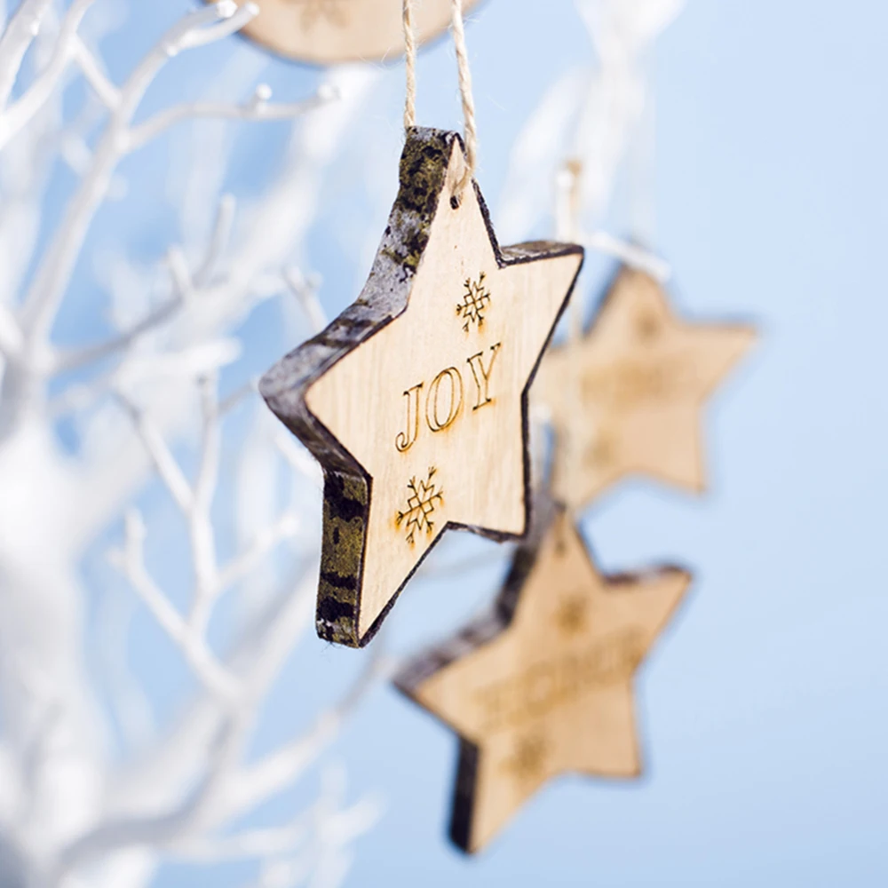 

Christmas Tree Hanging Ornaments Decoration Five-pointed star Christmas Pendant Round Wooden Pendant Cute Home Small Decor 4pcs