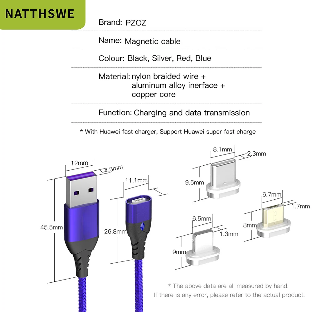 Магнитный кабель NATTHSWE Micro usb type C для быстрой зарядки Micro usb type-C Магнитный зарядный провод usb c для iphone 11 X Xr usb кабель