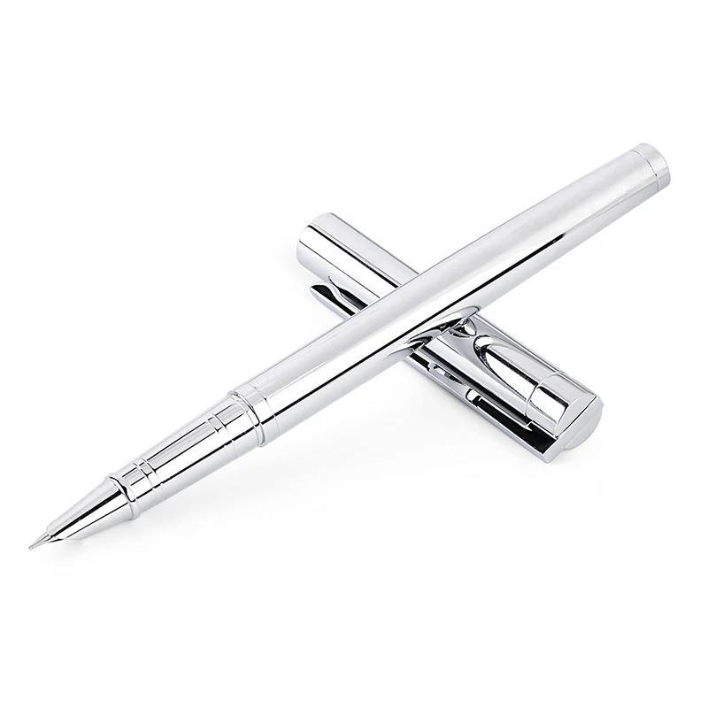

Metal Silver Financial Tip Fountain Pen 0.38mm Shine Platinum Steel School Office Business Writing Ink Pens Gift Stationery